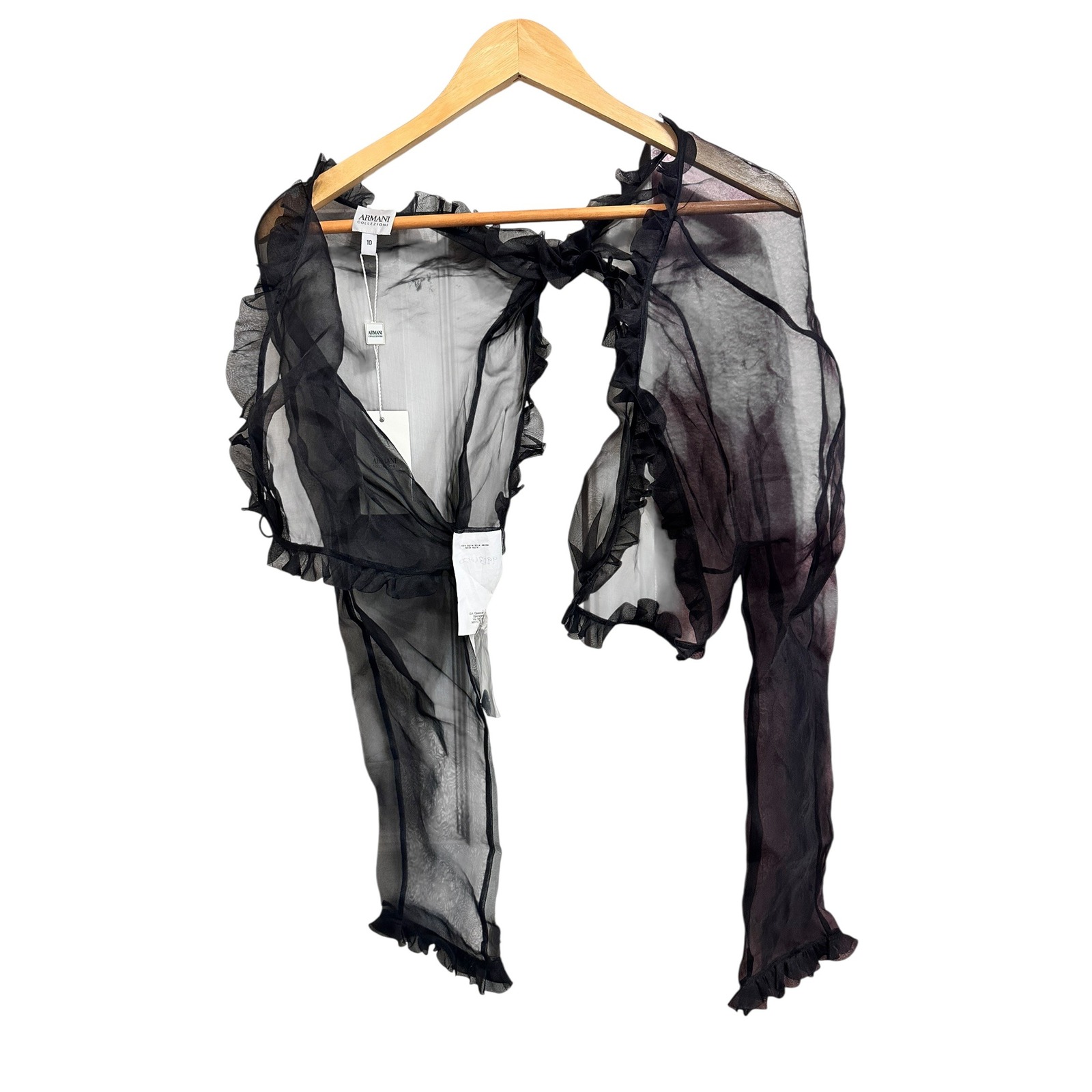 Armani Collezioni Women's Black Sheer Silk Ruffle Shrug Bolero Size 10 New